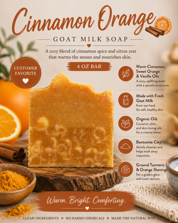 Cinnamon Orange Goat Milk Soap 4 oz Bar