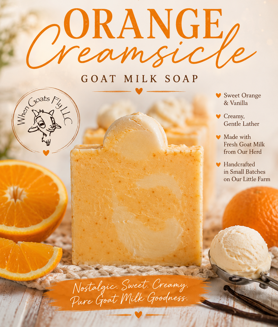 Orange Creamsicle Goat Milk Soap 4 oz Bar