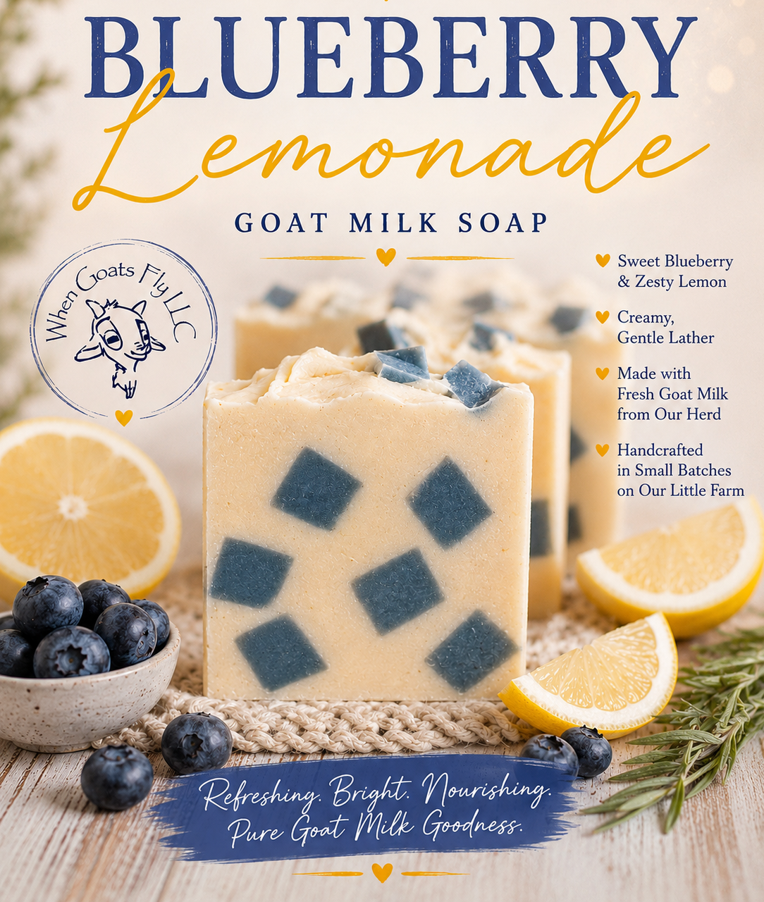 Blueberry Lemonade Goat Milk Soap 4 oz Bar