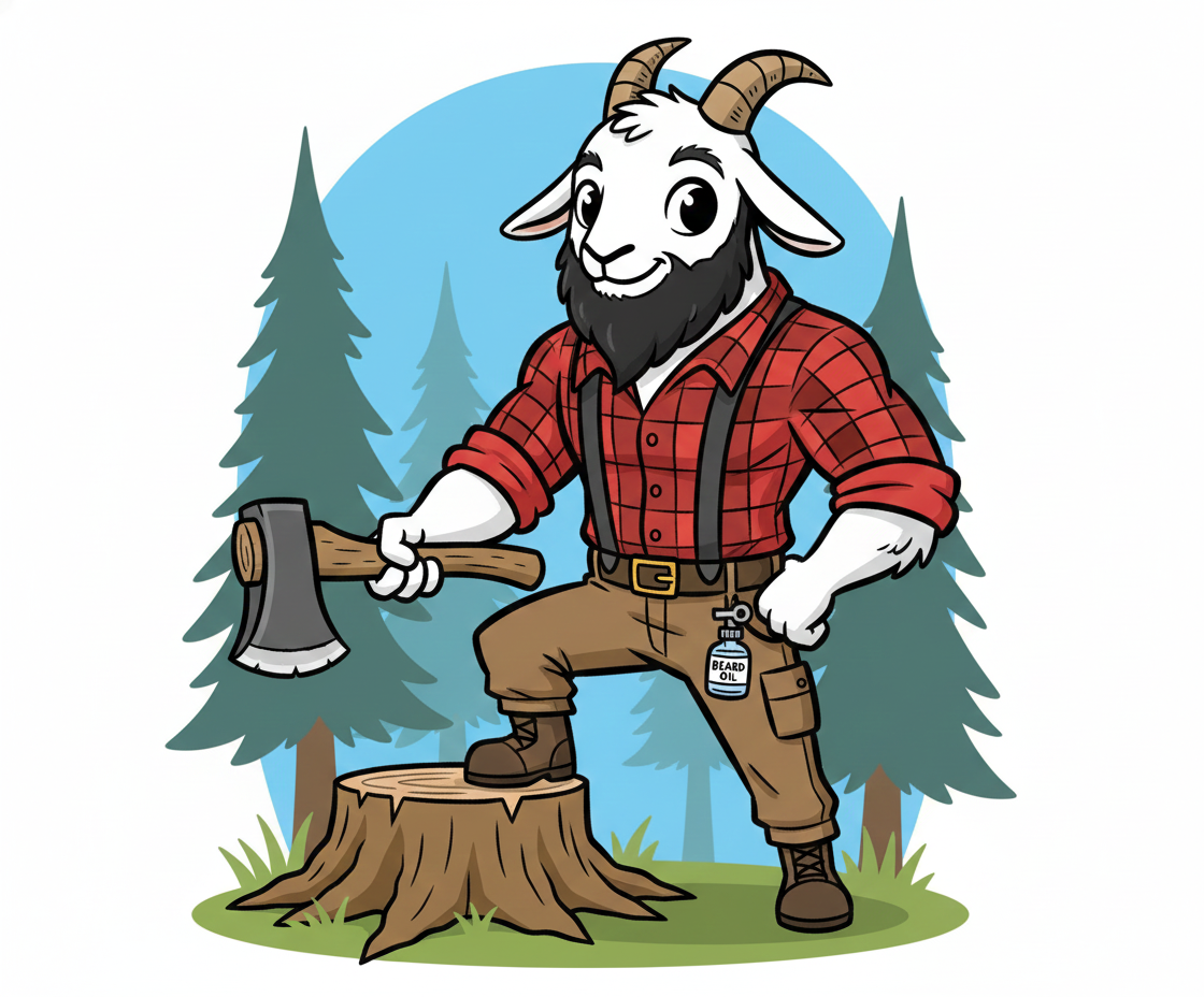 Bearded lumberjack goat representing When Goats Fly beard care